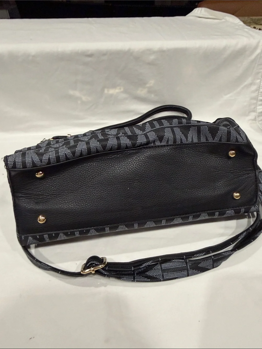 Monogram Black and Gray Satchel with Gold Charm